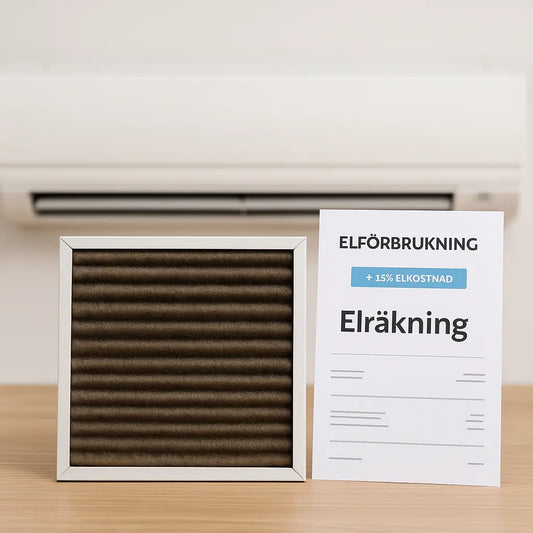 Smutsiga filter ökar elförbrukningen och kostnaden, rena filter sparar pengar.